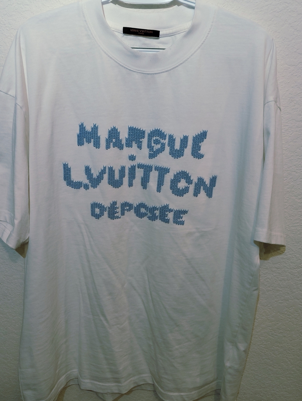 Louis Vuitton 100% Cotton White/Sky Blue Marque L.Vuitton Déposée Signature XL